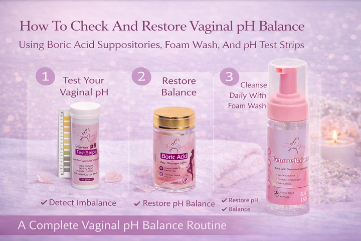 How To Check And Restore Vaginal pH Balance Using Boric Acid Suppositories, Foam Wash, And pH Test Strips